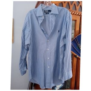 Polo Ralph Lauren Button Front Shirt Size 16 1/2 32/33 Phillip Striped Blue●